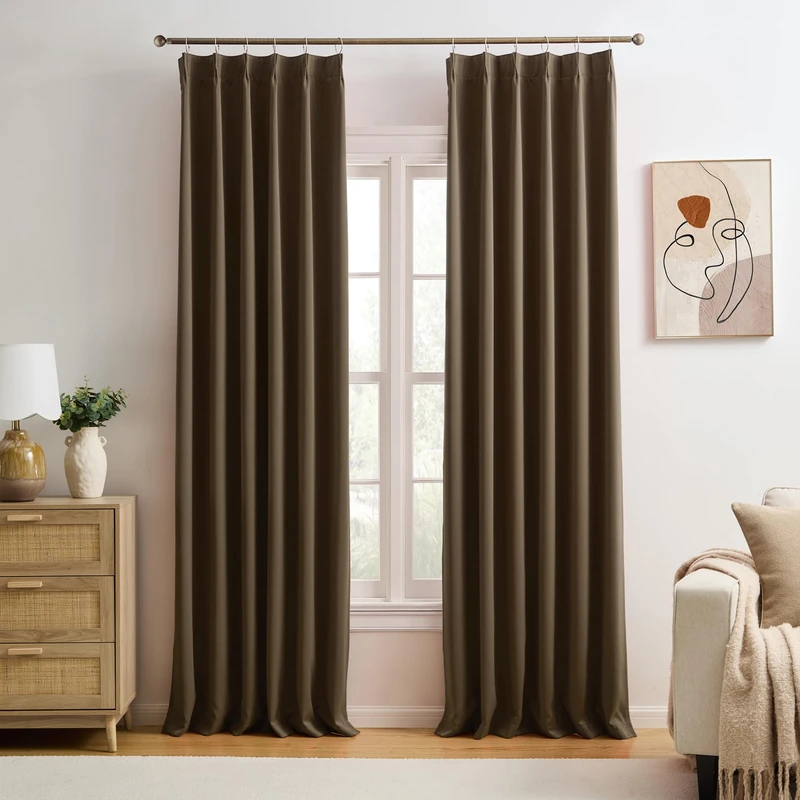 KEQIAOSUOCAI Brown Pinch Pleated Curtains Blackout 40x108 2 Panels