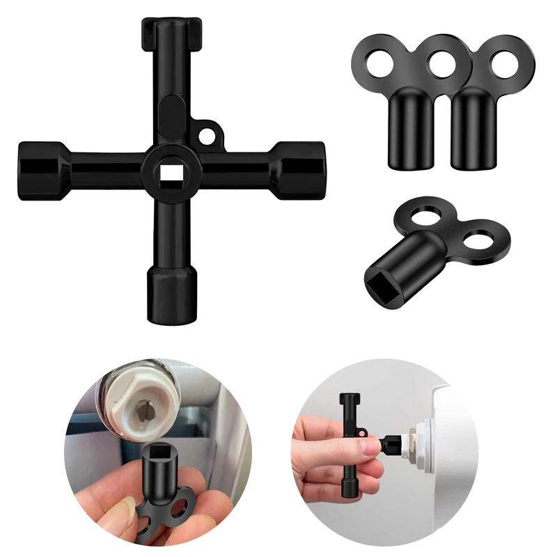 flintronic 4pcs Radiator Bleed Key, 4-in-1 Metal Utility Key, Gas Meter Box Key for Bleeding Radiators/Air Vent, Electric Box Key for Bleeding/Air Vent, Remove Trapped Air/Valve Venting, Black