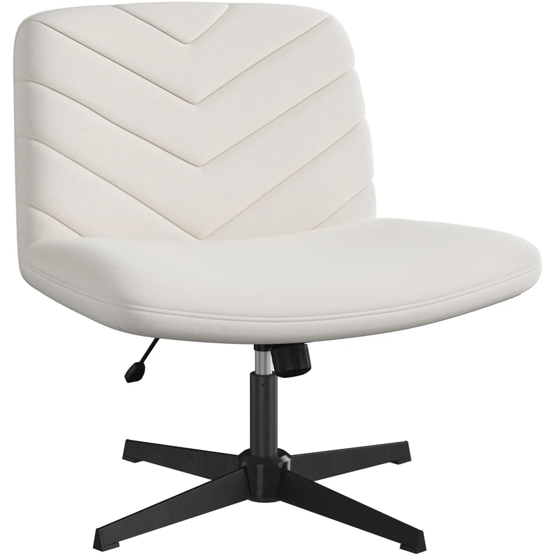 Yaheetech Wide Seat Cross Legged Office Chair, Adjustable Armless Office Chairs with No Wheels, Vanity Chair Criss Cross Chair Swivel Computer Chairs, Beige