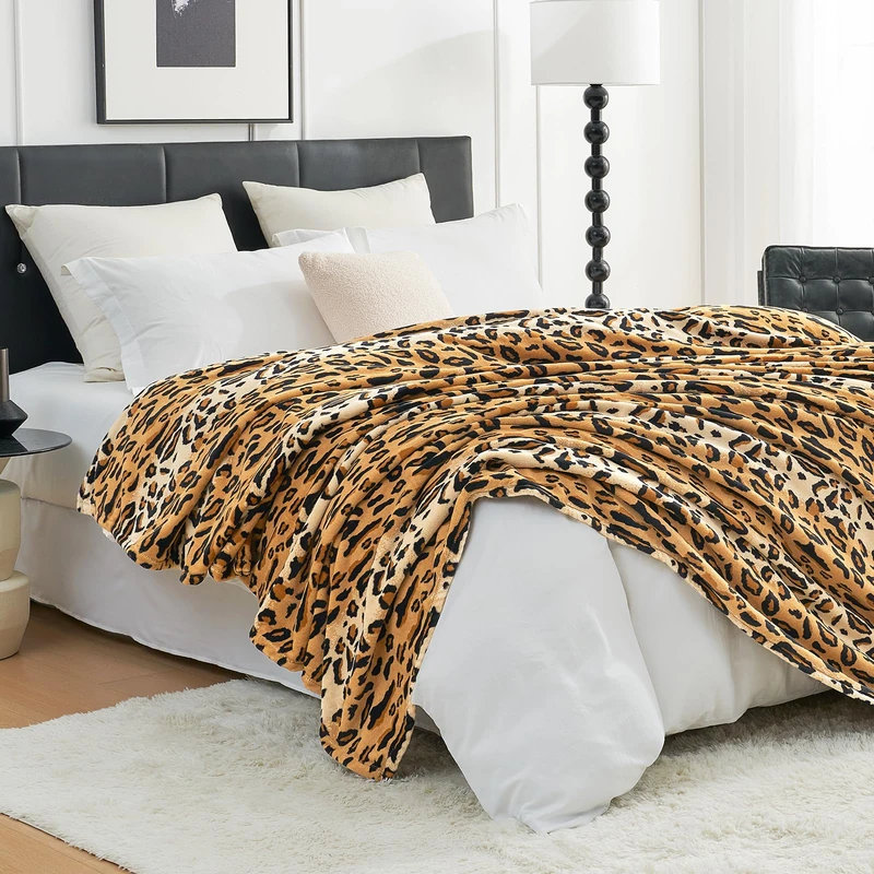Cozy Bliss Leopard Print Throw Blanket MilkyPlush™ Fleece 330GSM Thick Blankets Western Room Decor Super Soft Warm for Adults Kids Girl Gifts Bedroom Couch Sofa Travel Brown 108"x90"