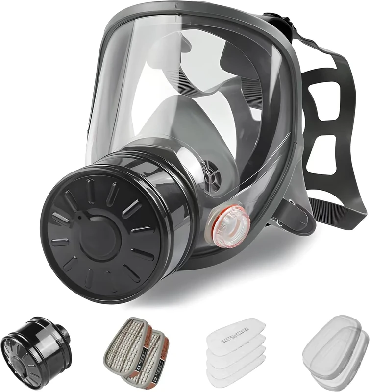 sykua Full Face Gas Mask, Gas Masks Survival Nuclear and Chemical with 40mm Activated Carbon Filter, Reusable Respirator Mask for Gases, Vapors, Dust, Chemicals