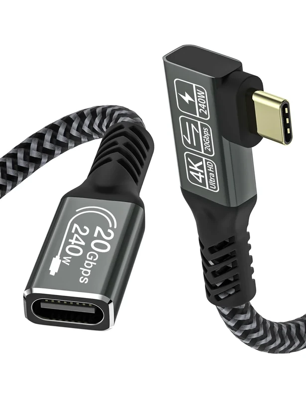 CAKOBLE USB C Extension Cable 0.5M,[20Gbps 240W]Right Angle usb c 3.2 extension cable 20gbps USB Type C 240W Fast Charge Data Transfer 4K@60Hz Video Display Lead Compatible for iPhone 16/15,Galaxy S24