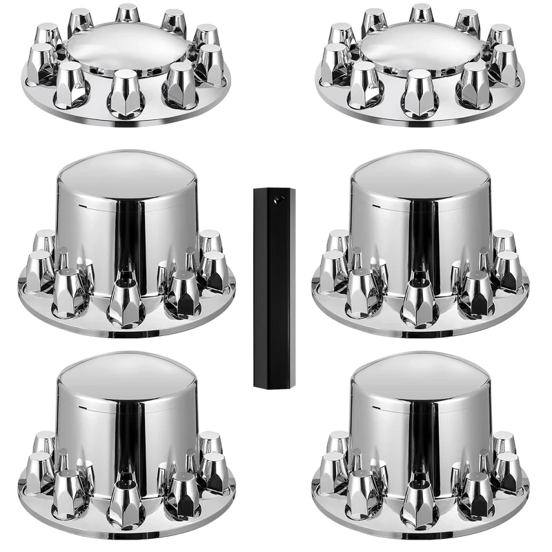 VEVOR Rear Front Axle Wheel Covers, Dome Axle Cover for Semi Truck, ABS Rust-Resistant Lug Nut Covers, Universal Fit, Installation Tool Included, 2 Front and 4 Rear Axle Hub Covers Combo Kit
