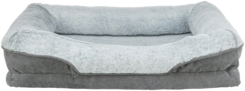TRIXIE orthopaedic dog bed Vital Lino 35.4 x 25.6 in in grey – premium dog cushion with memory foam – dog basket for older dogs – joint-friendly and relieving – 374051