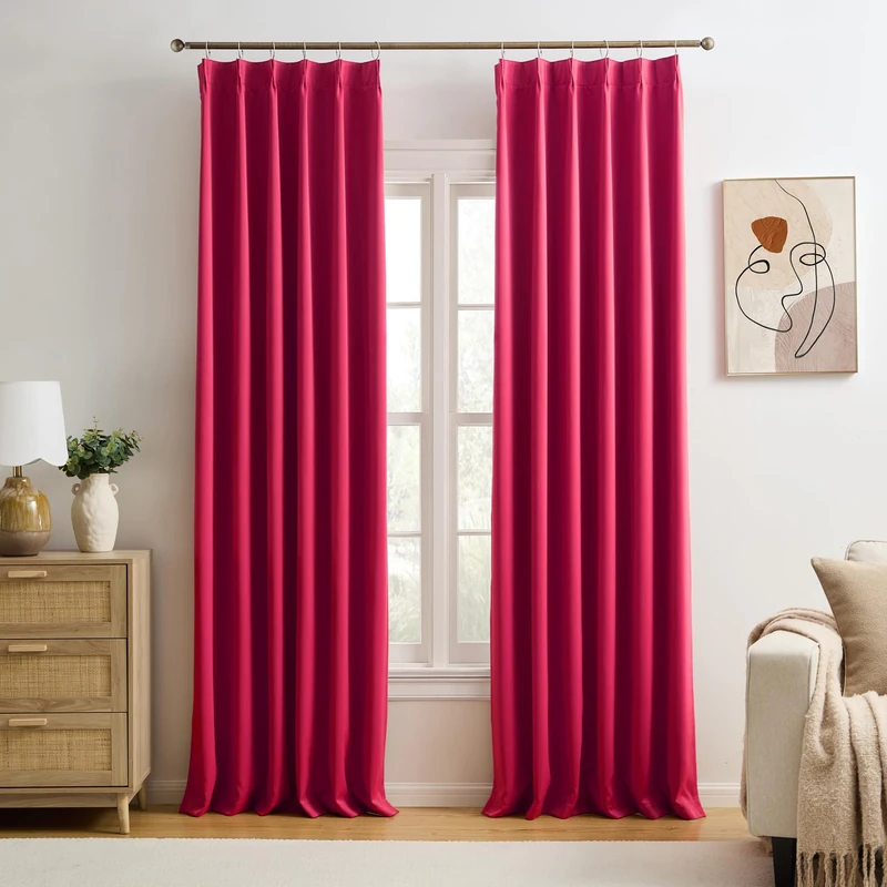 KEQIAOSUOCAI Custom Pleated Curtains Hot Pink Color, Heat Blocking Window Treatment for Bedroom Vertical Draft Blackout Blinds for Living Room 40 Wide by 90 Inch Long, 2 Panels, Hot Pink, Pinch Pleat