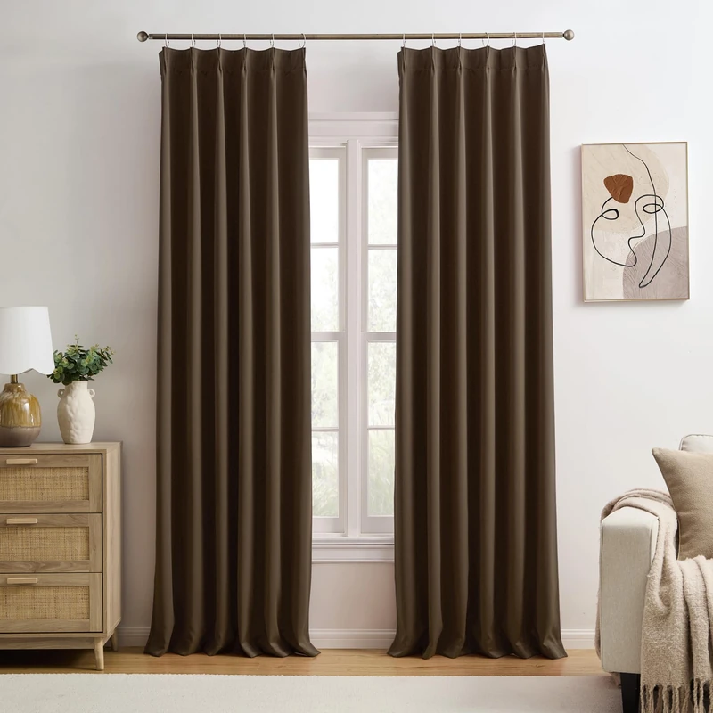 KEQIAOSUOCAI Brown Pinch Pleated Curtains Blackout 40x102 2 Panels