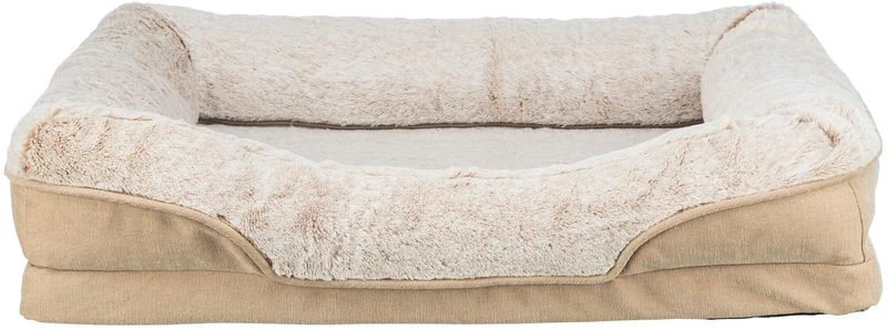 TRIXIE orthopaedic dog bed Vital Lino 35.4 x 25.6 in in beige – premium dog cushion with memory foam – dog basket for older dogs – joint-friendly and relieving – 374056