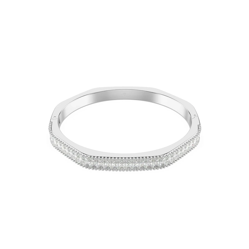 Swarovski Matrix Octagonal Bangle Bracelet, Clear Baguette-Cut Crystals in a Rhodium-Finished Setting, Size L, Part of the Matrix Collection