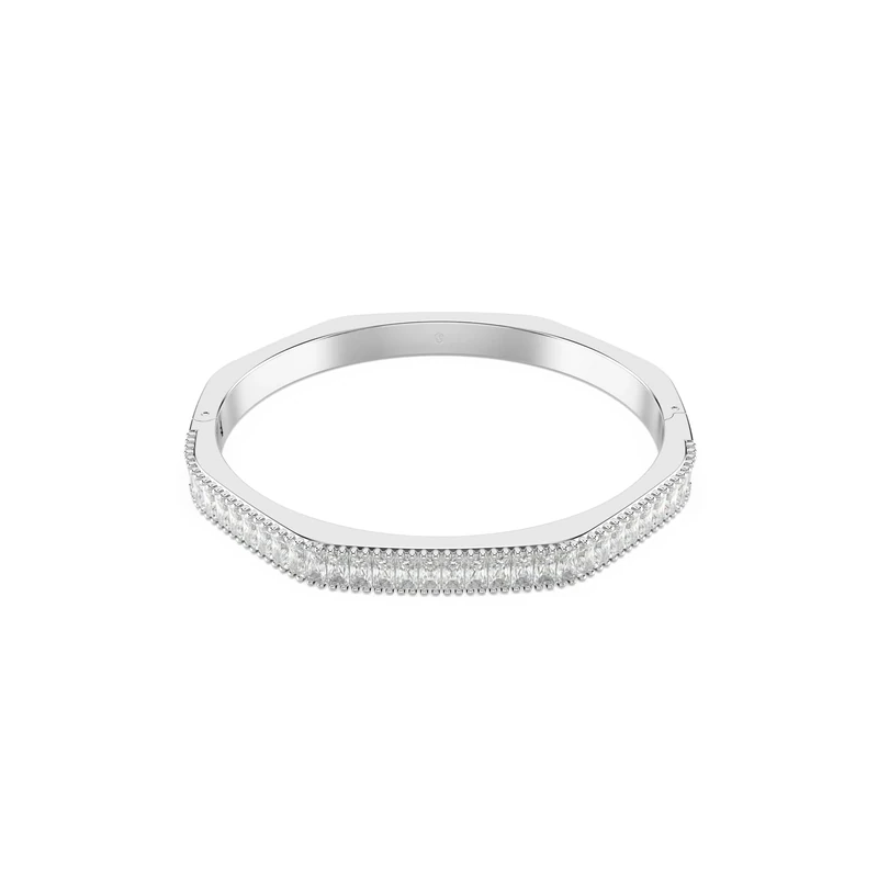 Swarovski Matrix Octagonal Bangle Bracelet, Clear Baguette-Cut Crystals in a Rhodium-Finished Setting, Size M, Part of the Matrix Collection