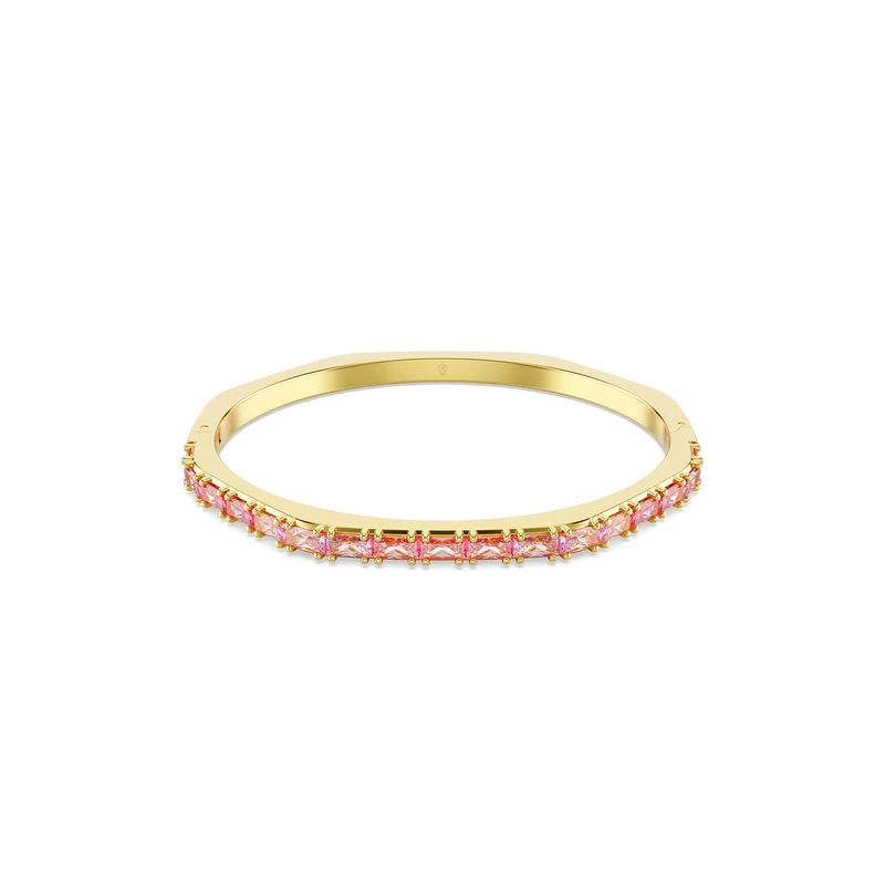Swarovski Matrix Octagonal Bangle Bracelet, Pink Baguette-Cut Crystals in a Gold-Tone Finished Setting, Size S, Part of the Matrix Collection