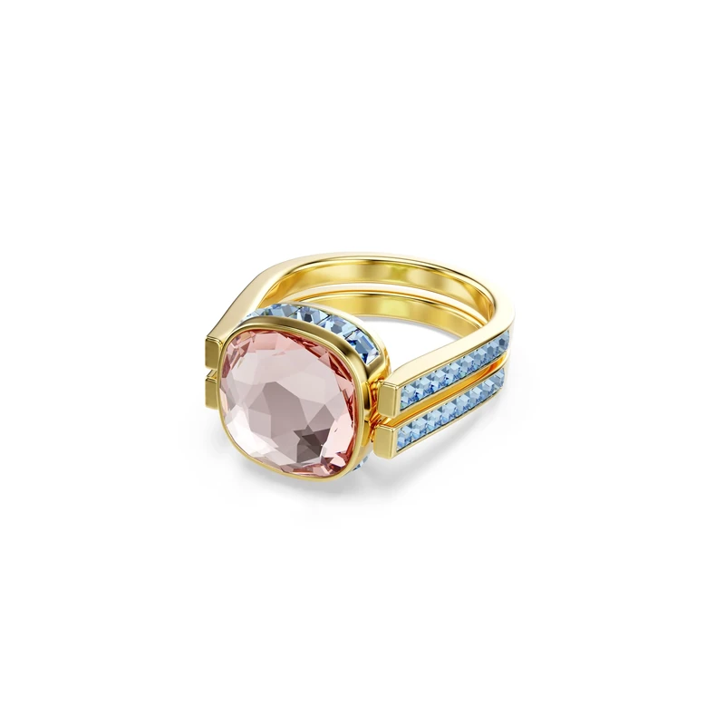 Swarovski Chroma ring, Cushion cut, Multicolored, Gold-tone plated