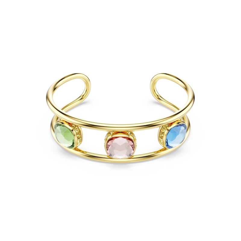 Swarovski Chroma Cuff Bracelet, Multicoloured Cushion-Cut Crystals in a Gold-Tone Finished Setting, Size S, Part of the Chroma Collection