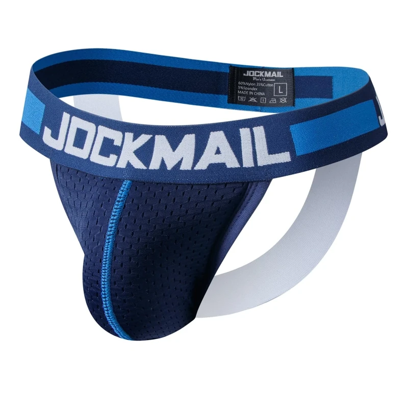 JOCKMAIL Mens Jockstrap Mesh Underwear Jock Straps Male Athletic Supporters Male Underwear (UK, Alpha, M, Regular, Regular, 201-Navy)
