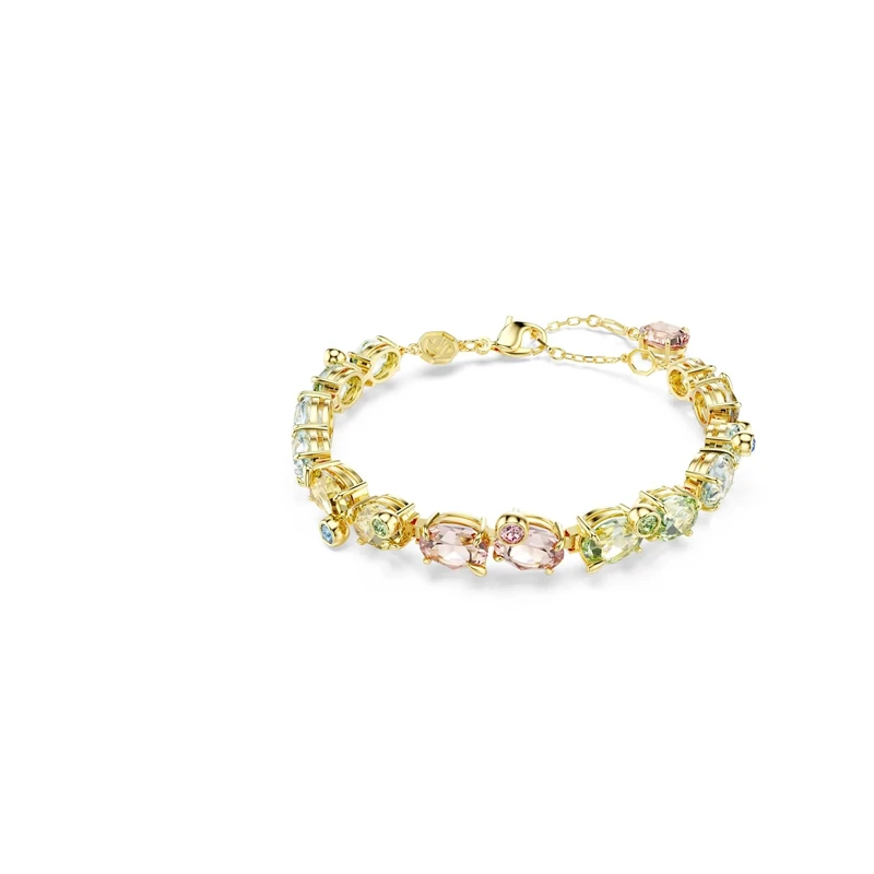 Swarovski Gema Tennis Bracelet, Multicoloured Mixed-Cut Crystals in a Gold-Tone Finished Setting, Part of the Gema Collection