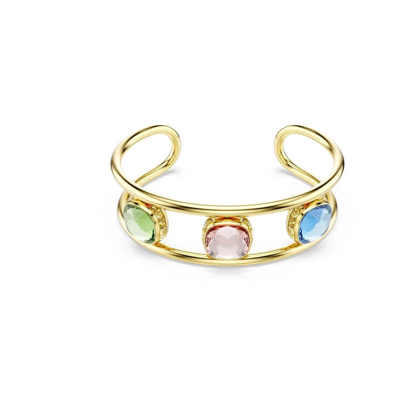 Swarovski Chroma Cuff Bracelet, Multicoloured Cushion-Cut Crystals in a Gold-Tone Finished Setting, Size M, Part of the Chroma Collection