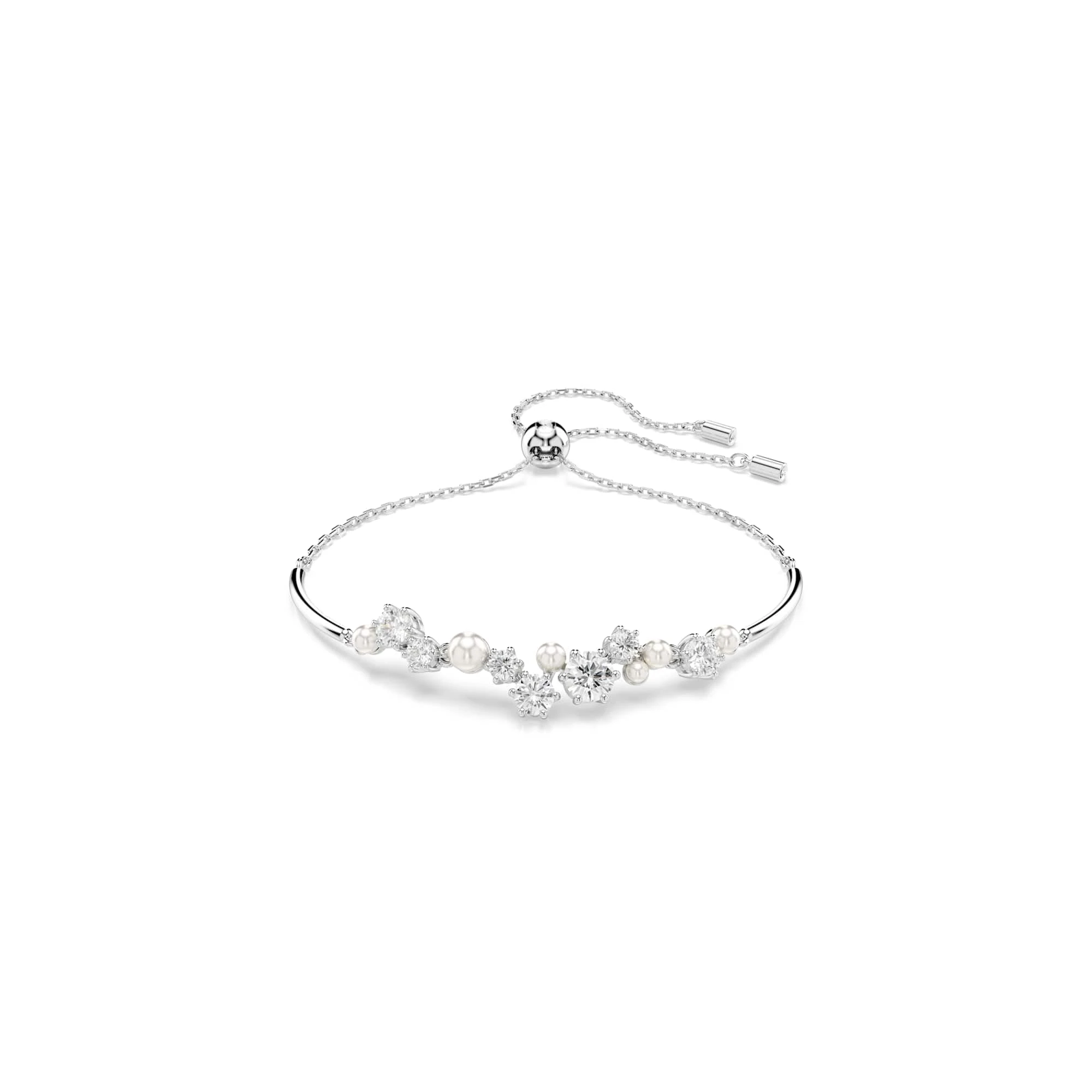 Swarovski Constella bangle, Crystal pearl, Round cuts, White, Rhodium plated
