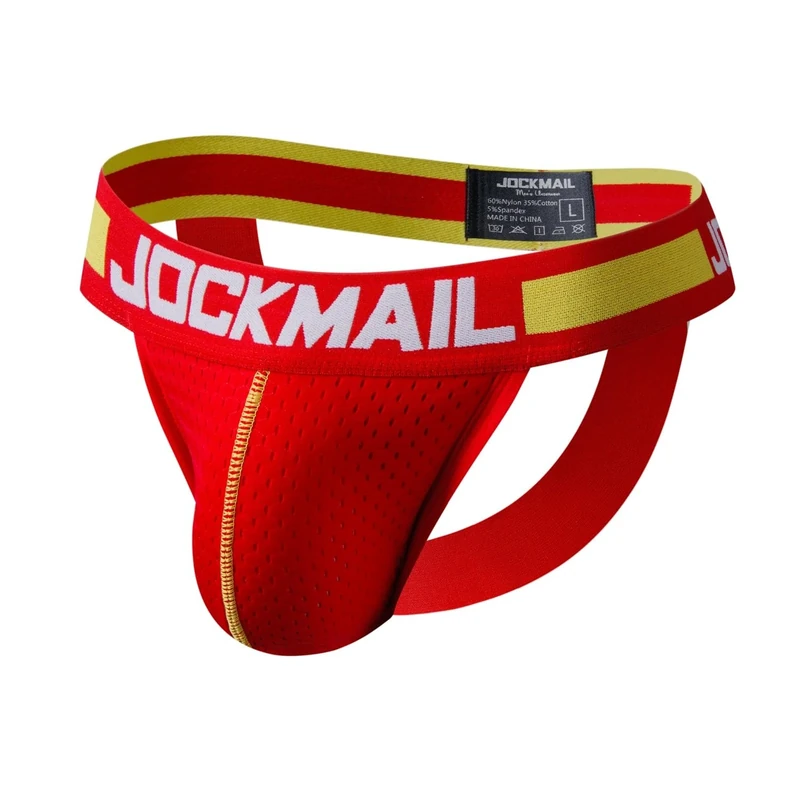 JOCKMAIL Mens Jockstrap Mesh Underwear Jock Straps Male Athletic Supporters Male Underwear (UK, Alpha, M, Regular, Regular, 201-Red)