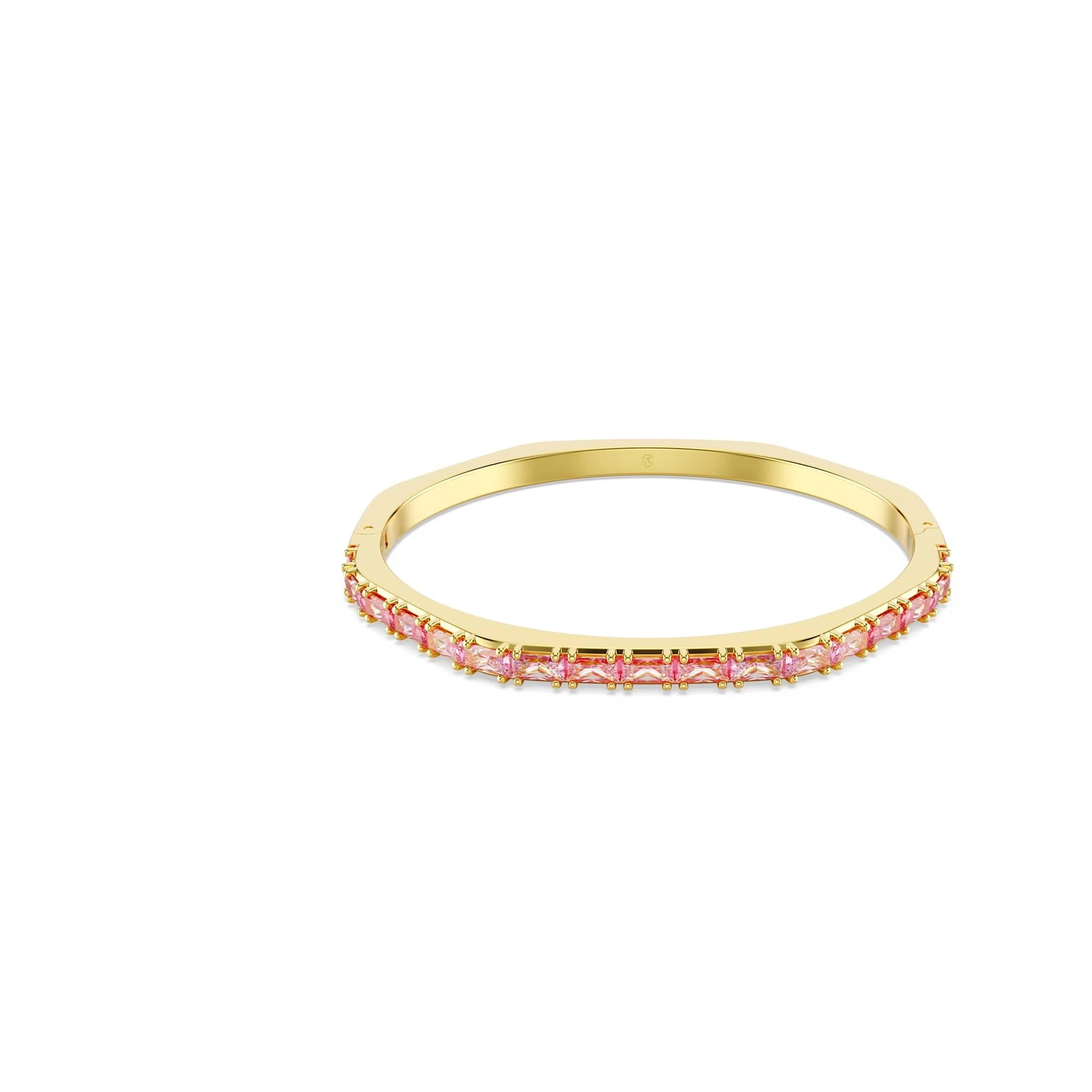 Swarovski Matrix Octagonal Bangle Bracelet, Pink Baguette-Cut Crystals in a Gold-Tone Finished Setting, Size M, Part of the Matrix Collection