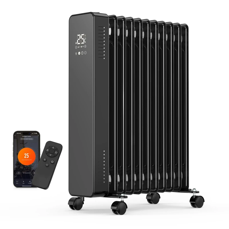 VonHaus Oil Filled Radiator – Digitial LED Oil Heater with Remote Control, WiFi Smart Compatible with Alexa/Google Home – Portable Electric Free Standing 2500W – 24 hour Timer, Adjustable Thermostat