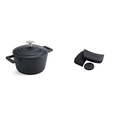 MasterClass 1.4L Black Casserole Dish with MasterClass Heat-Resistant Silicon Pan Handles and Lid Handle (3pc)