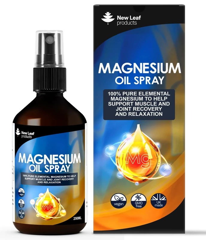 Magnesium Oil Spray - 100% Pure Elemental Magnesium Sleep Spray XL Size 250ml Joints and Aching Muscles - Vegan with 115mg Magnesium Chloride Per Serving - Made in The UK by New Leaf