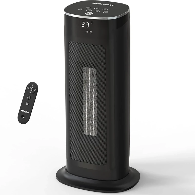 17 Inch Electric Heater 2000W Energy Efficient Space Heater with Thermostat Remote Control 75° Oscillating Portable Heater 3-Mode Tip-over & Overheat Protection Ceramic Fan Heater for Home Black