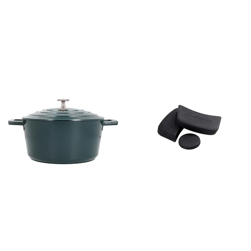 MasterClass 5L Hunter Green Casserole Dish with MasterClass Heat-Resistant Silicon Pan Handles and Lid Handle (3pc)