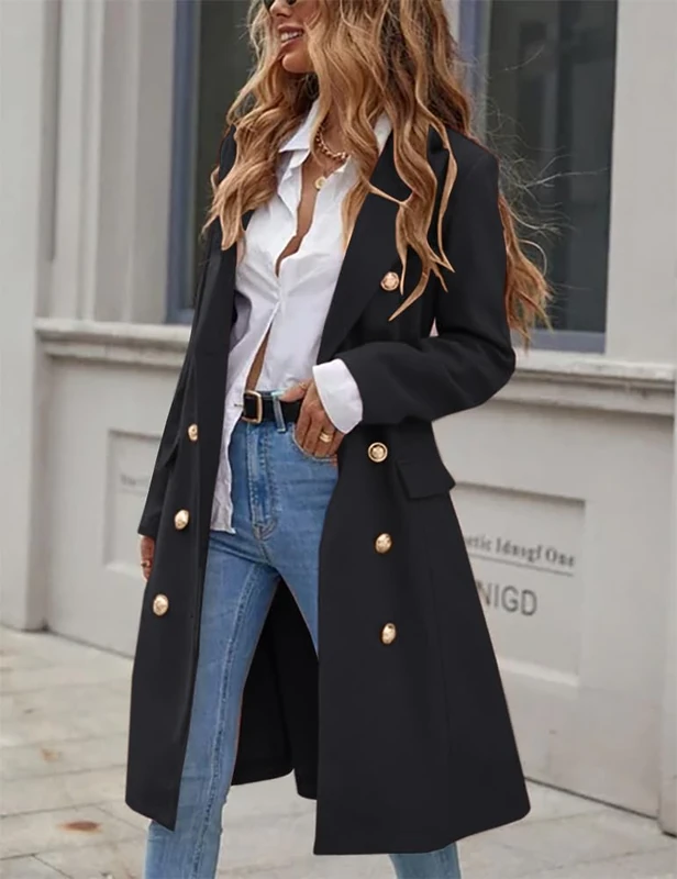 IDEALSANXUN Womens Long Wool Coat for Women Fall Winter Trench Coat Trendy Jackets, Black, Large