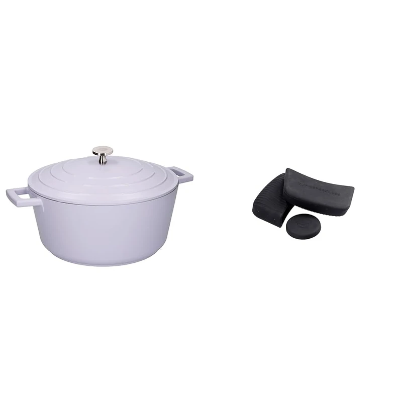 MasterClass 4L Lavender Casserole Dish with MasterClass Heat-Resistant Silicon Pan Handles and Lid Handle (3pc)