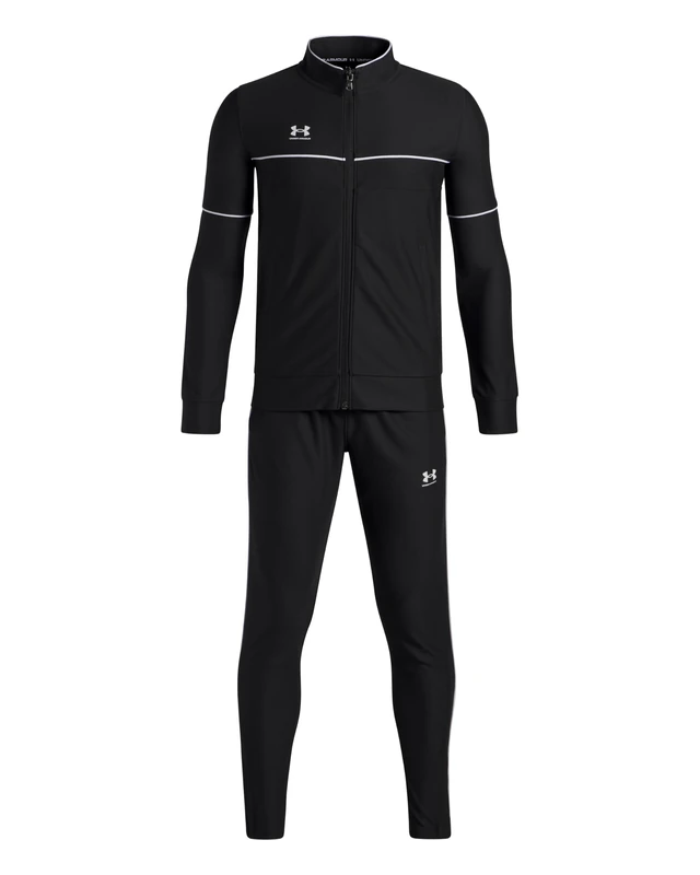 Under Armour Boys' Challenger Tracksuit, Lightweight and Durable Top and Jogging Bottoms, Boys' Tracksuit for Sports, PE and Casual Wear,Black / / White,YSM