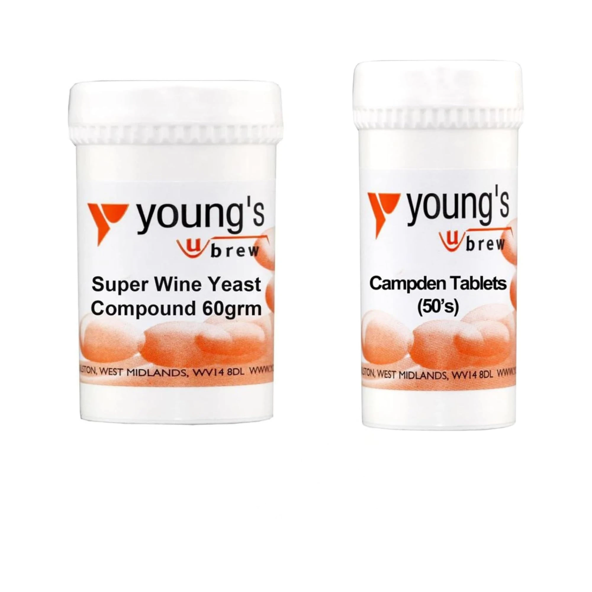 Young's Home Brewers Wine Yeast Compound & Campden Tablets 2 Pack Bundle | Suitable for Homemade Wine Making and Brewing | 60g Compound, 50pk Tablets