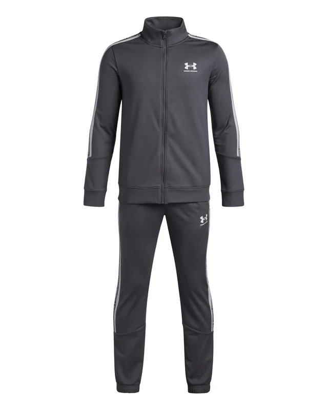 Under Armour Boys' Icon Knit Tracksuit, Comfortable and Lightweight Sportswear for Kids, Boys' Tracksuit for Sports, PE and Training,Castlerock/Halo Gray/White,YSM
