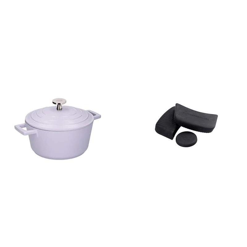 MasterClass 4L Lavender Casserole Dish with MasterClass Heat-Resistant Silicon Pan Handles and Lid Handle (3pc)