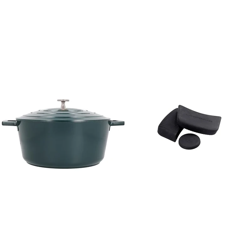 MasterClass 4L Hunter Green Casserole Dish with MasterClass Heat-Resistant Silicon Pan Handles and Lid Handle (3pc)
