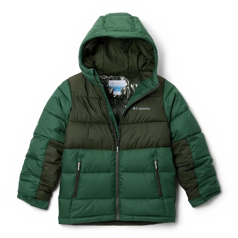 Columbia Youth Unisex Pike Lake 2 Hooded Jacket, Hooded Puffer Jacket, Rain Forest, Greenscape, S