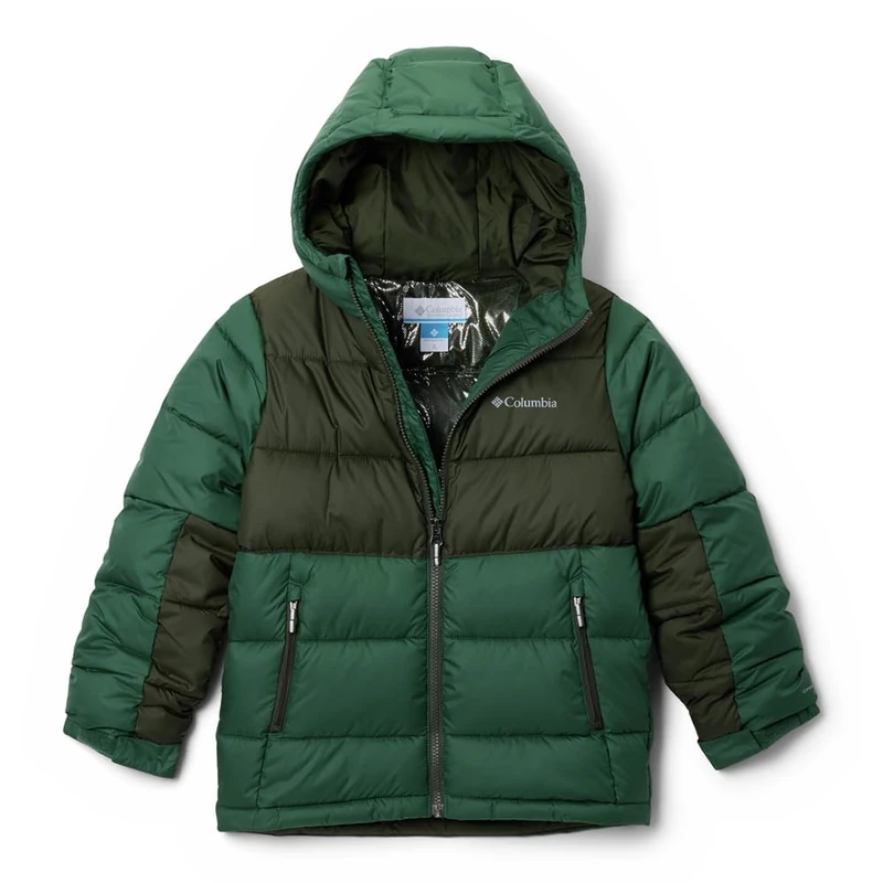 Columbia Youth Unisex Pike Lake 2 Hooded Jacket, Hooded Puffer Jacket, Rain Forest, Greenscape, XL