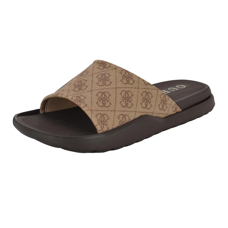 GUESS Men's Magaria Slide Sandal, Light Brown Logo Multi 230, 8 UK