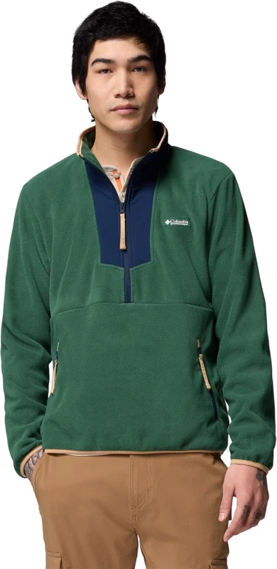 Columbia Men's Sequoia Grove Half Zip Fleece, Fleece Pull Over, Rain Forest, Coll Navy, S