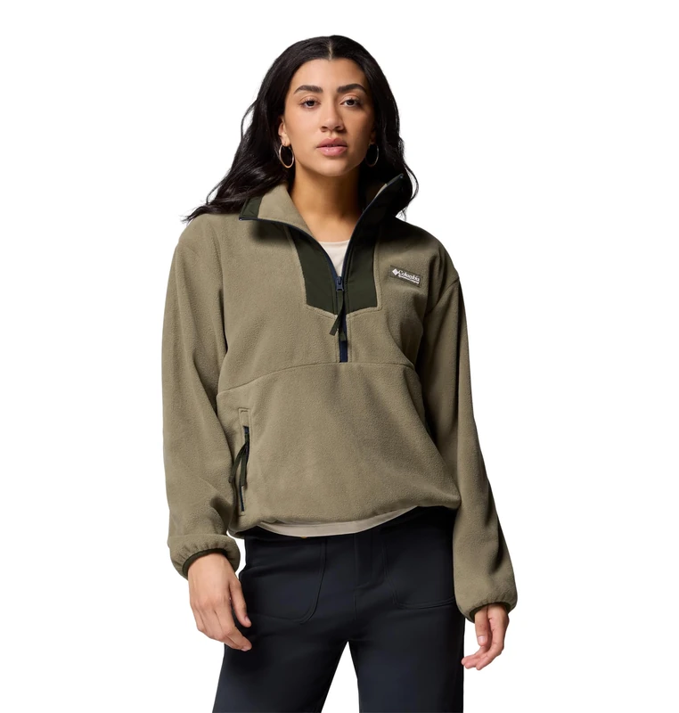 Columbia Women's Sequoia Grove 1/2 Zip Fleece, Fleece Pull Over, Stone Green/Greenscape/Coll Navy, Small