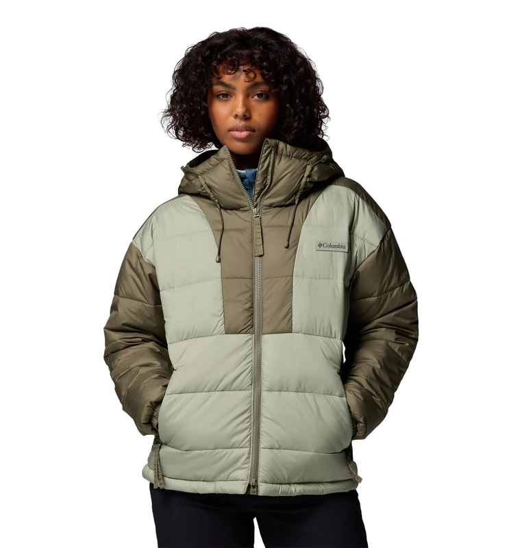 Columbia Women's Pike Lake 3 Hooded Jacket, Hooded Puffer Jacket, Safari/Stone Green, Small