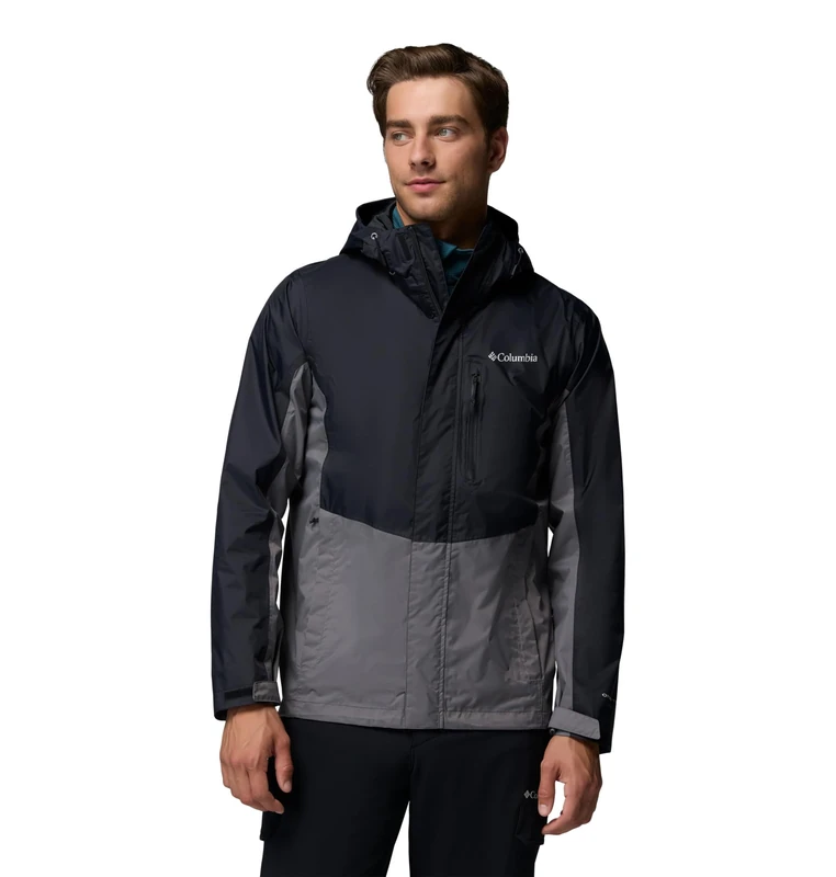 Columbia Men's Pouring Adventure 3 Jacket, Waterproof Rain Jacket, Black/City Grey, Small