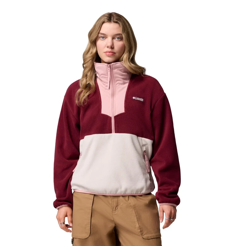 Columbia Women's Sequoia Grove 1/2 Zip Fleece, Fleece Pull Over, Rich Wine/Dark Stone/Eraser Pink, XS