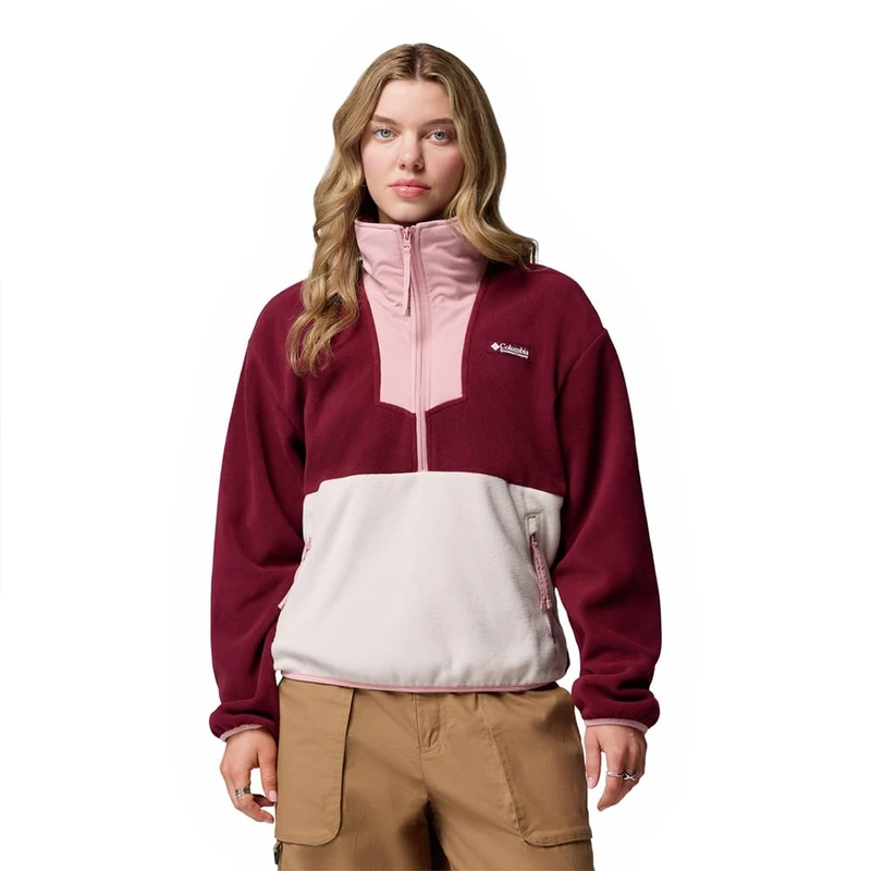 Columbia Women's Sequoia Grove Half Zip Fleece, Fleece Pull Over, Rich Wine, Dark Stone, Eraser Pink, L
