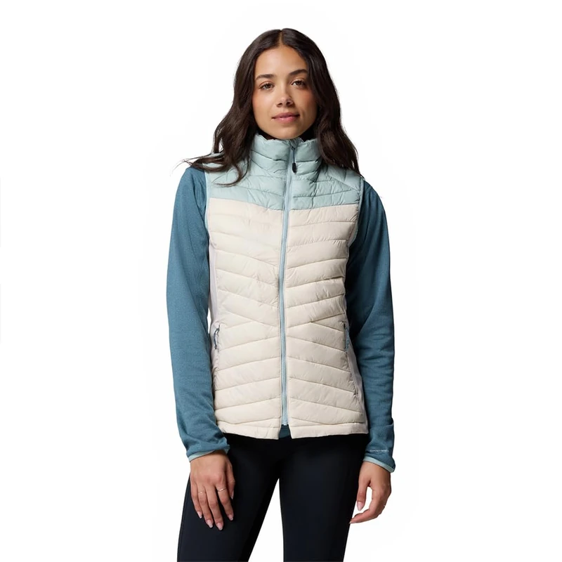 Columbia Women's Powder Pass 3 Hybrid Vest, Puffer Vest Body Warmer, Dark Stone, Crushed Blue, L