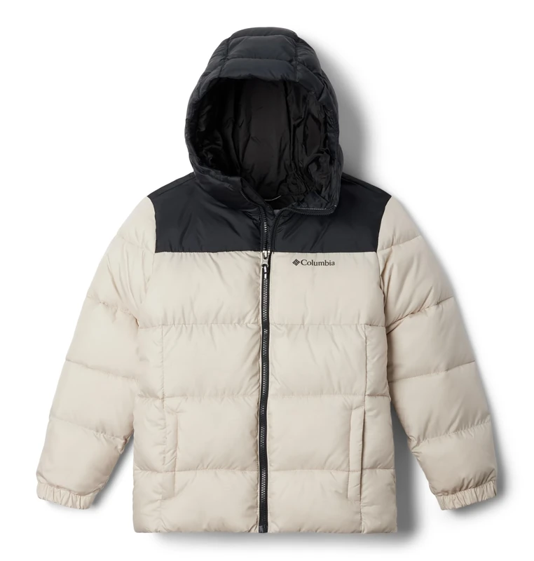 Columbia Youth Puffect Hooded Jacket, Hooded Puffer Jacket, Dark Stone/Black, Small