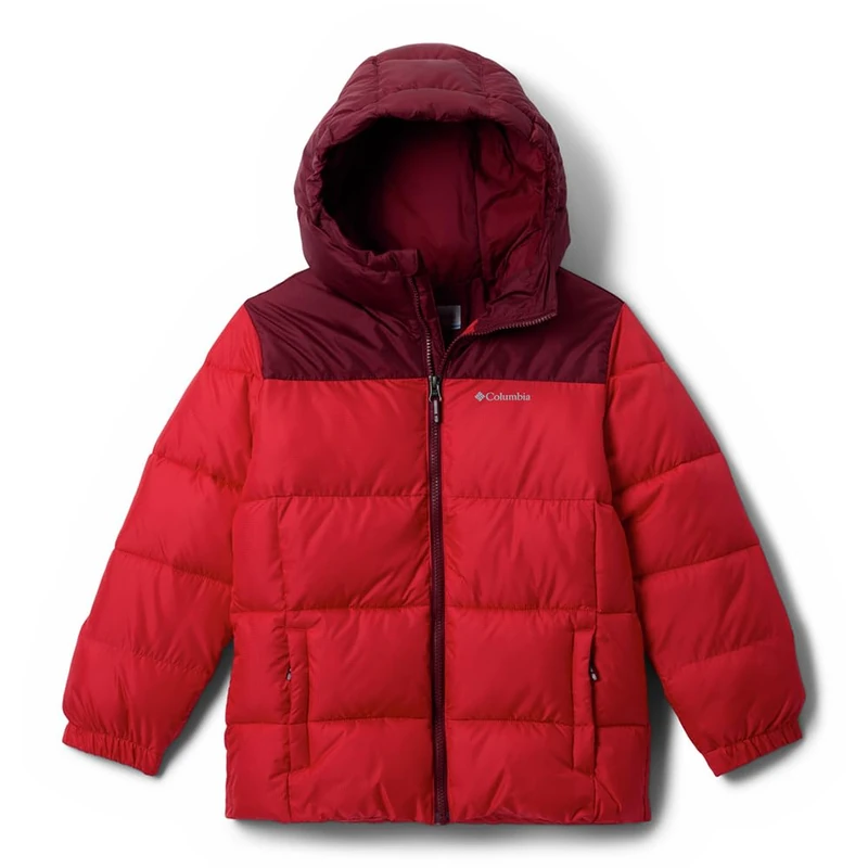 Columbia Youth Unisex Puffect Hooded Jacket, Hooded Puffer Jacket, Mountain Red, Rich Wine, S