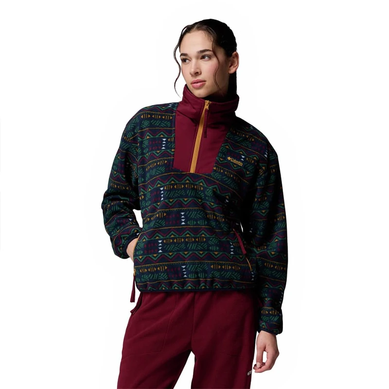 Columbia Women's Sequoia Grove Printed Half Zip, Fleece Pull Over, Collegiate Navy Horizons, XS