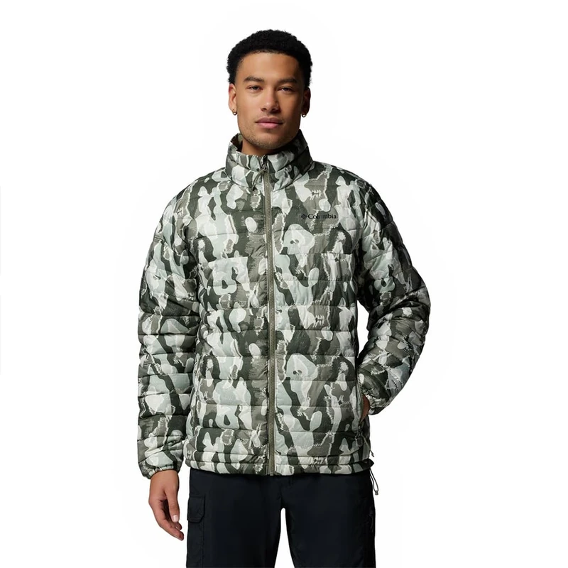 Columbia Men's Powder Lite 2 Printed Jacket, Puffer Jacket, Stone Green Treebark Print, L