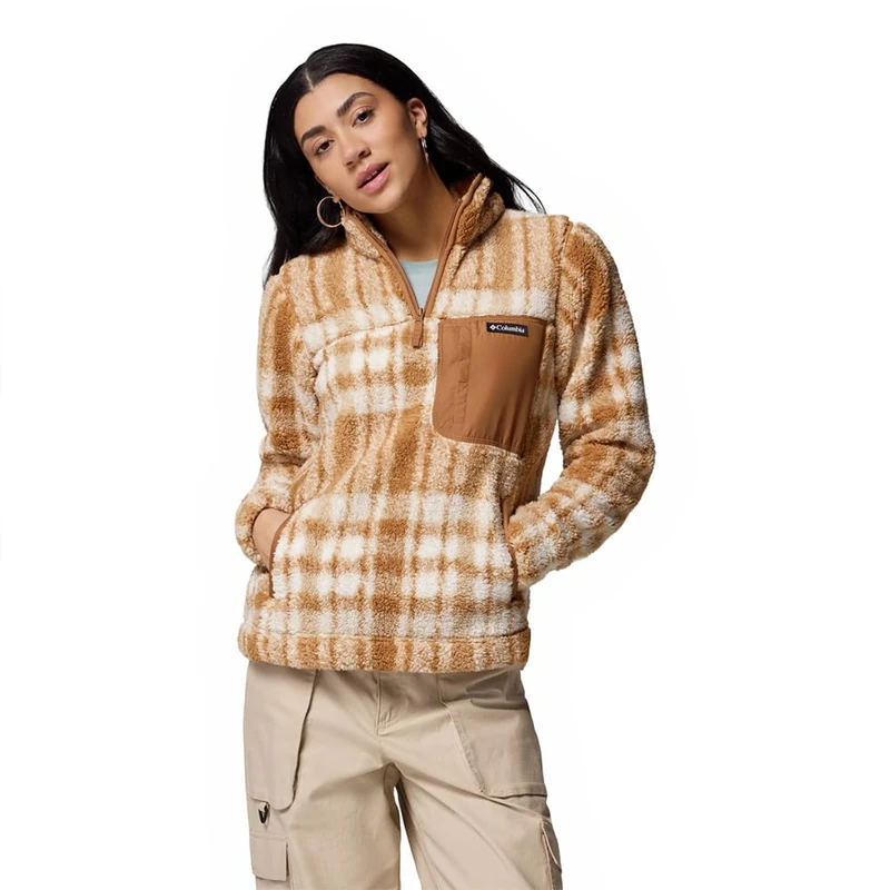 Columbia Women's West Bend 1/4 Zip 2, Fleece Pull Over, Camel Brown Herringplaid, M