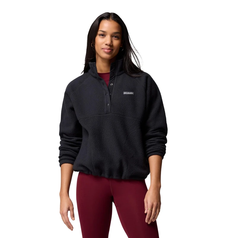 Columbia Women's Jasper Ridge Pebbled Fleece Half Snap, Fleece Pull Over, Black, Large